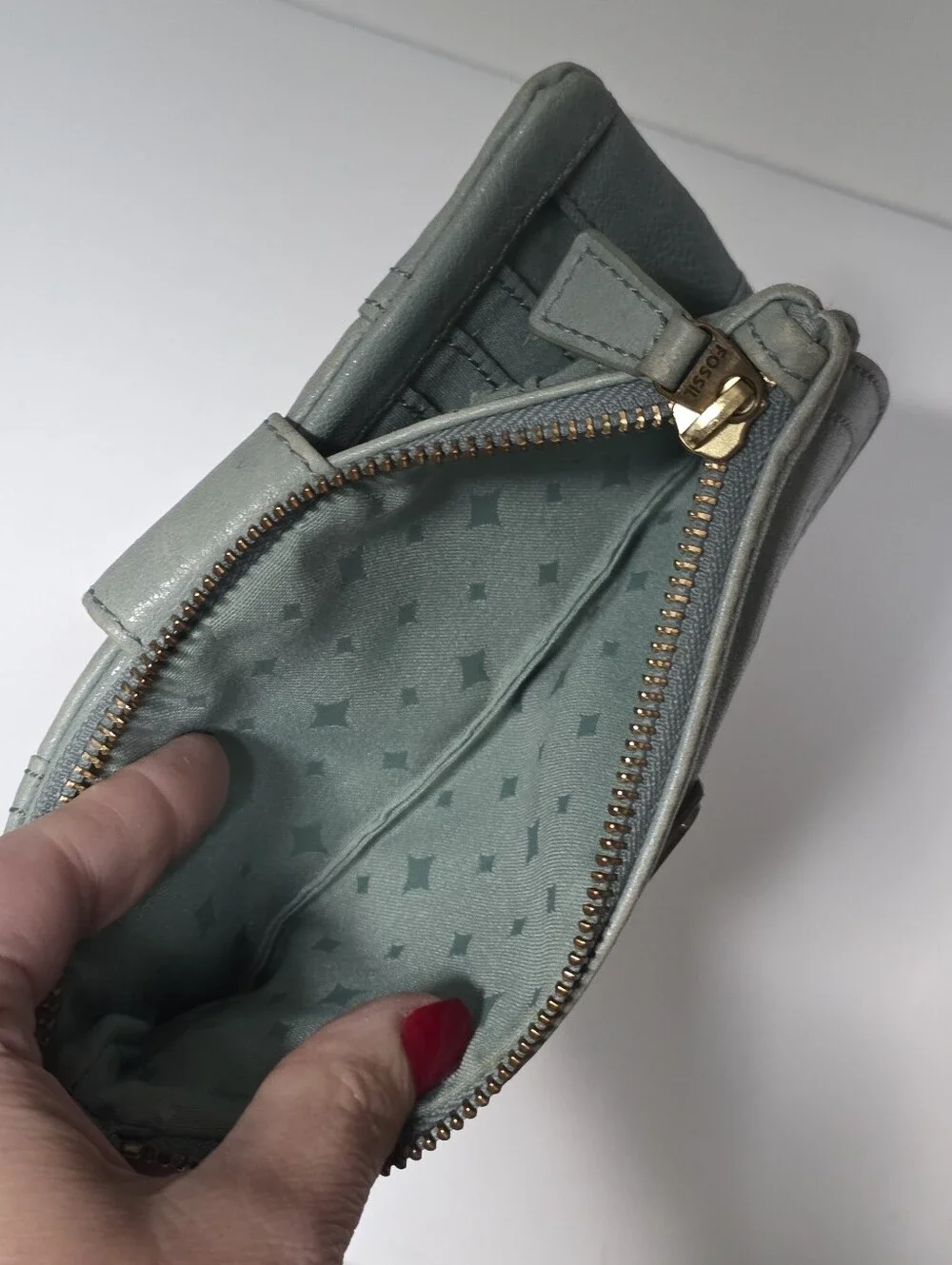 Fossil Moss Green Leather Zip & Flap Wallet Genuine Leather